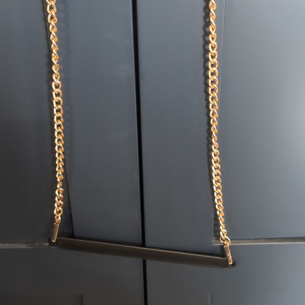 Gold Chain Necklace with Black Bar Pendant